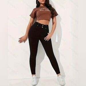 New Plain Black Color Skinny Fit Single-breasted Button Closure